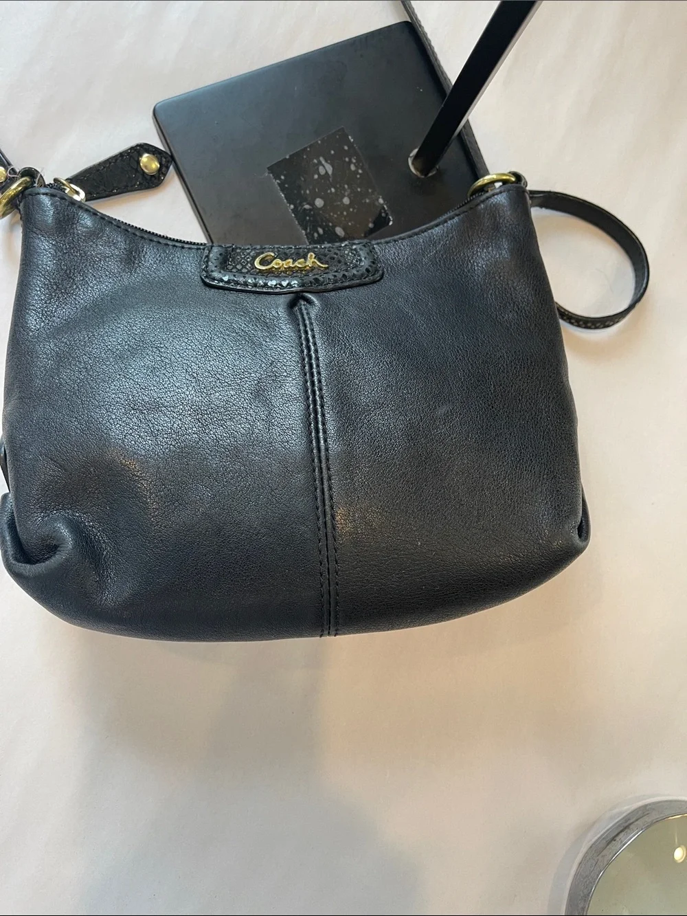 Coach Black Leather Crossbody with Gold Hardware
